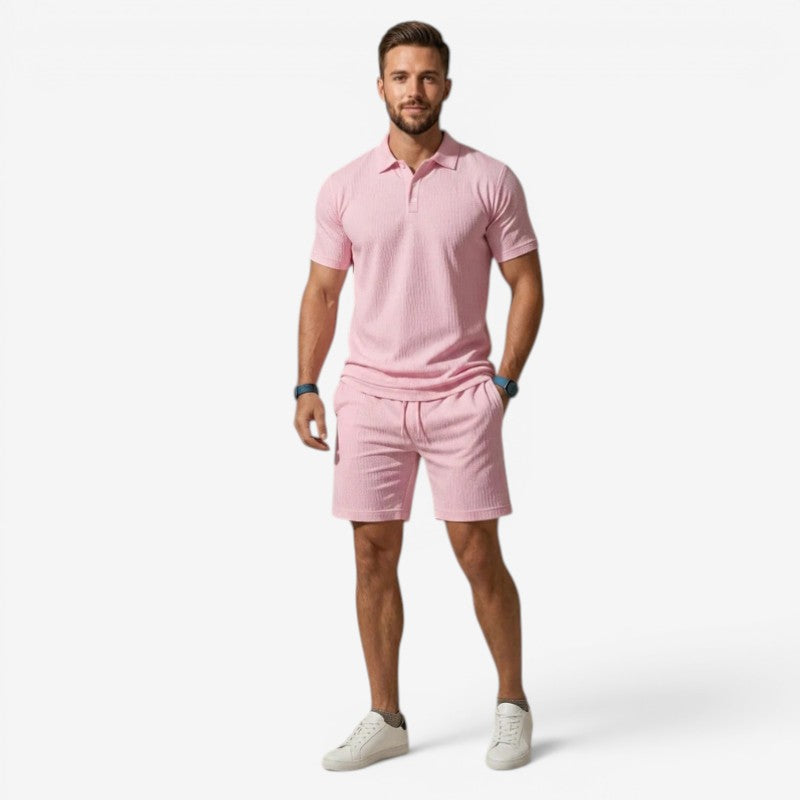 Men's Stylish Polo Shirt and Drawstring Shorts Set