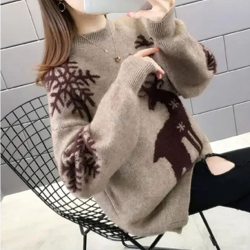 Ava – Long Sleeve Sweater with Deer Inspired Pattern