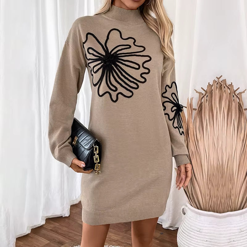 Olivia – Ribbed hem sweater with long sleeves and floral pattern