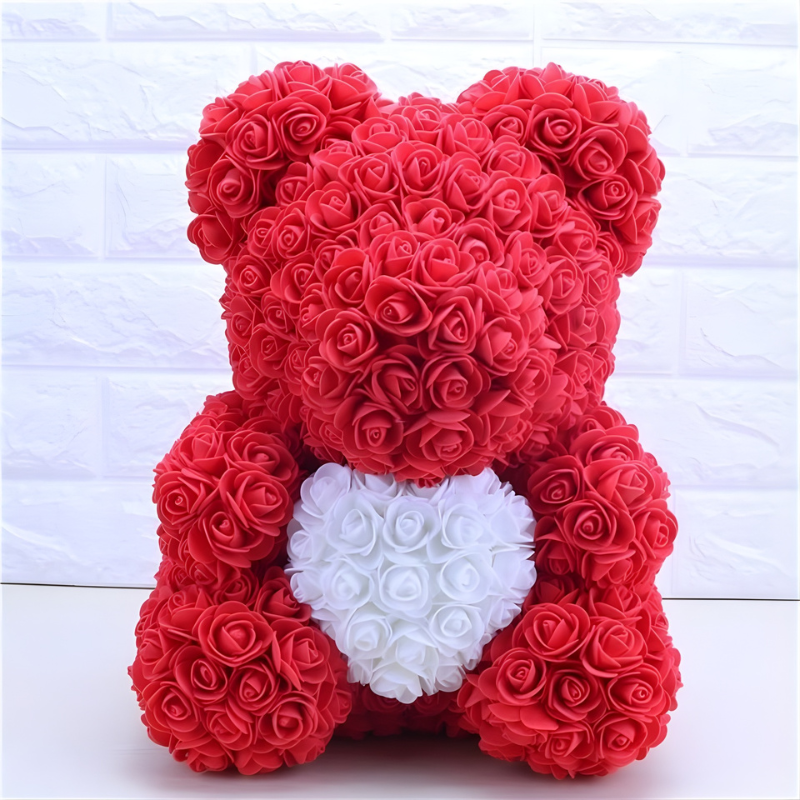 Rose Teddy Bear with Heart Decoration on Front