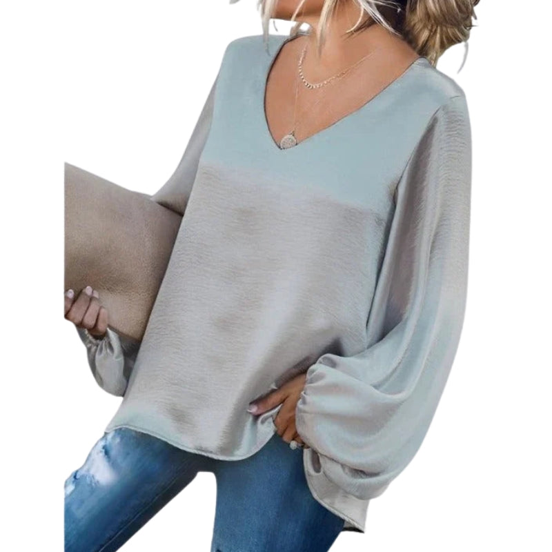 Anna – Blouse met V-hals, Lange Mouwen en Losse Pasvorm Velani