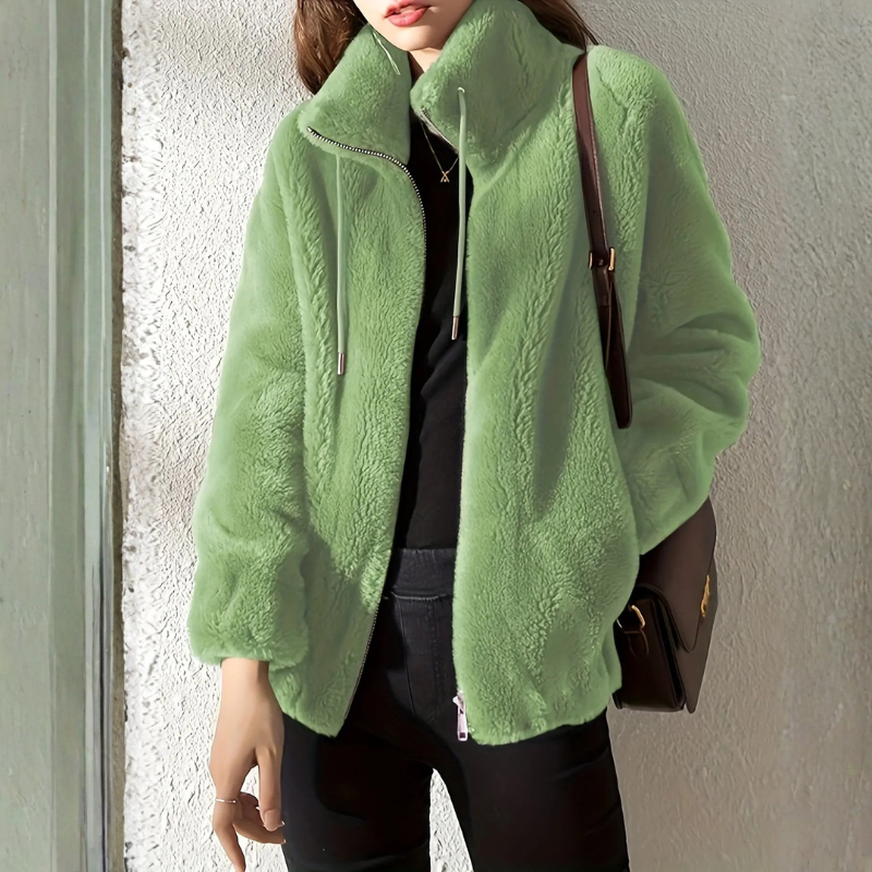 Women's Fleece Jacket with Stand Collar and Zip Front