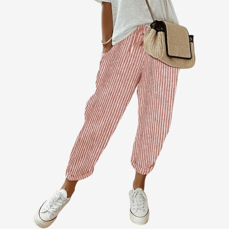 Women’s Striped Trousers with Drawstring