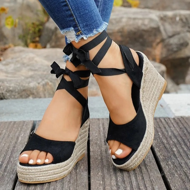 Women's Stylish Open Toe Ribbon Wrap Sandals