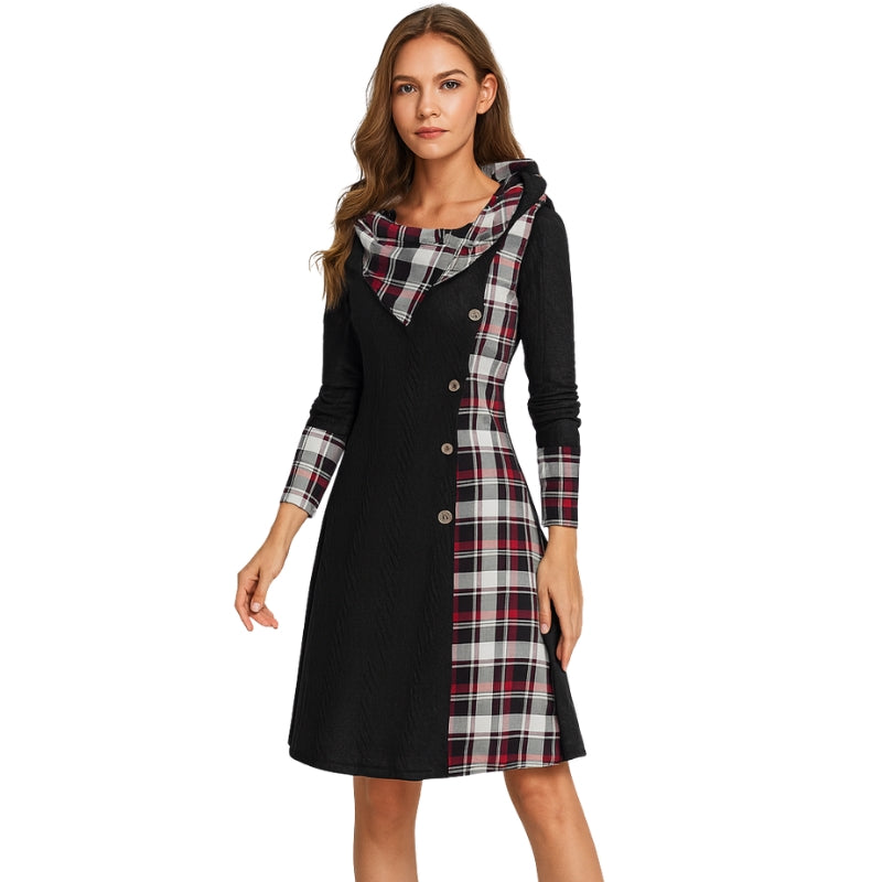 Clara – Jas met Lange Mouwen, Capuchon en Ruitpatroon Velani