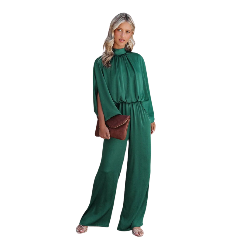 Marlene – Jumpsuit met Lange Mouwen, Hoge Hals en Wijde Pijpen Velani