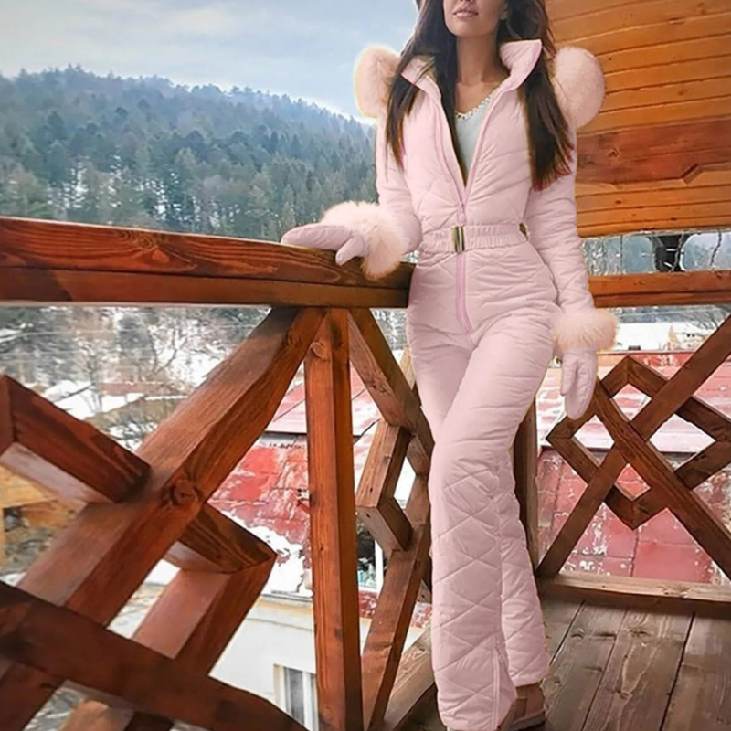 Women Ski Suit with Zipper Front and Stand Collar