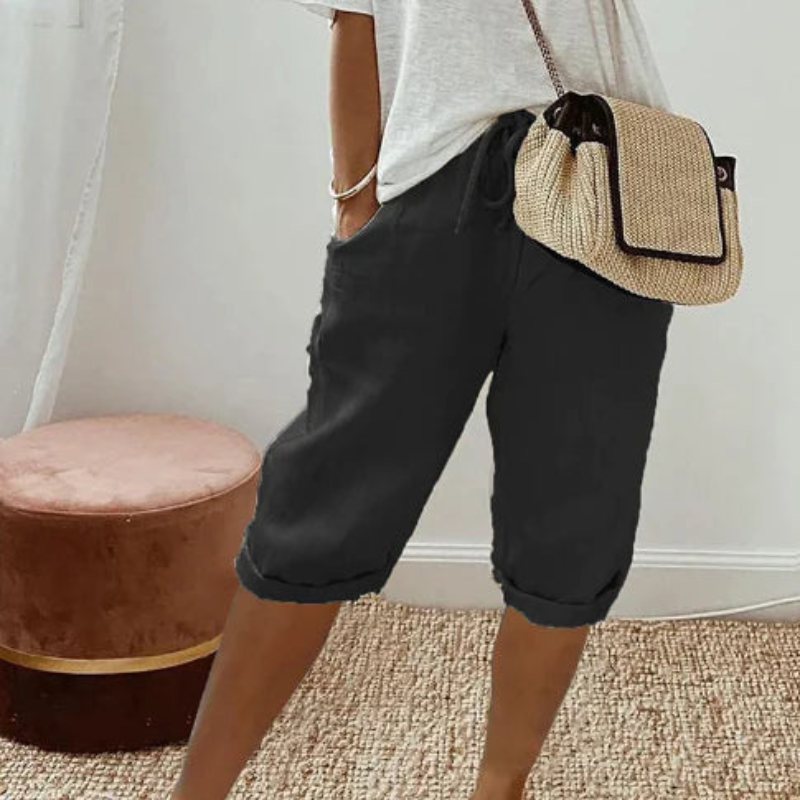 Womens Capri Pants with Adjustable Drawstring Waist