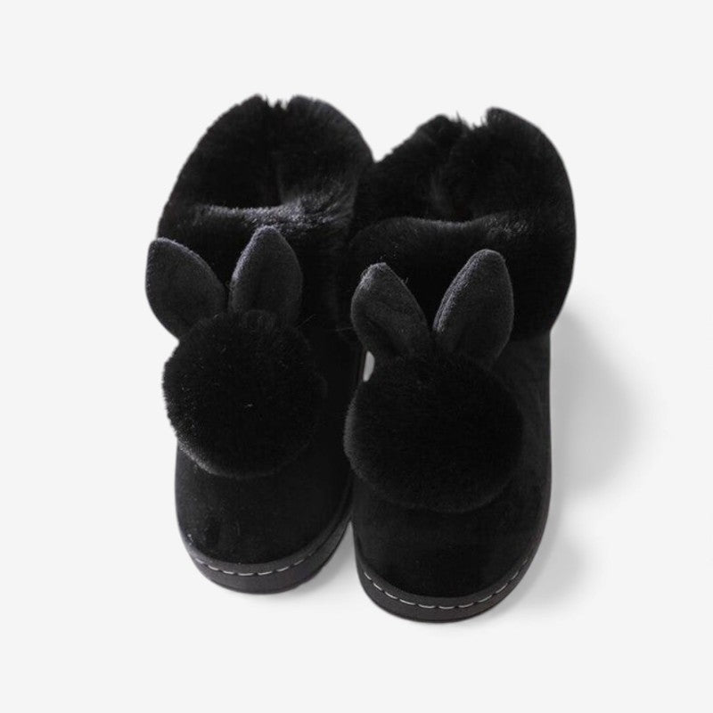 Lily – Fur Slippers with Round Toe and Rabbit Ear Design