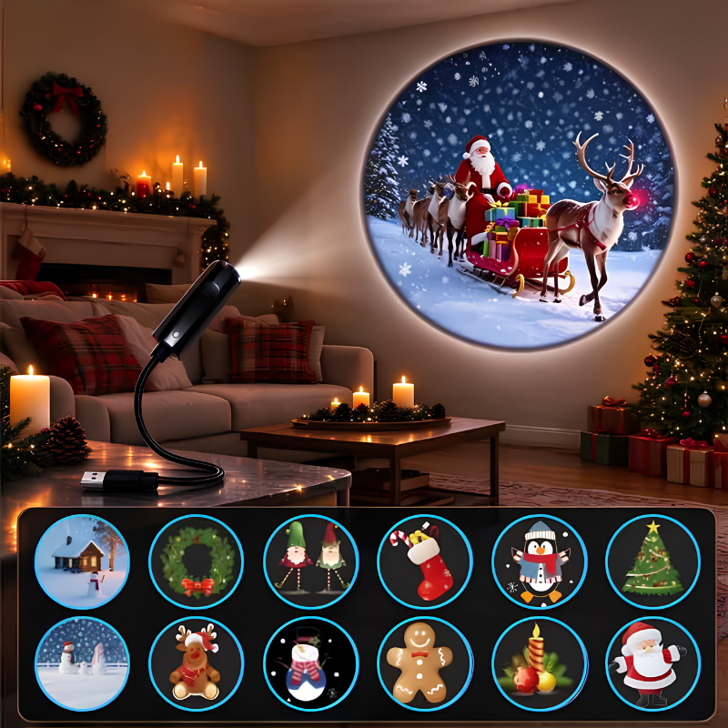 NoelFlakes - Led Projector With Deer And Snowflake Patterns