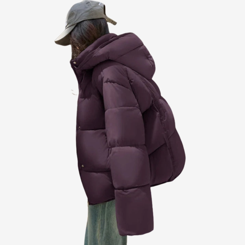 Hazel – Long Sleeve Coat with Hoodie and Zipper Closure