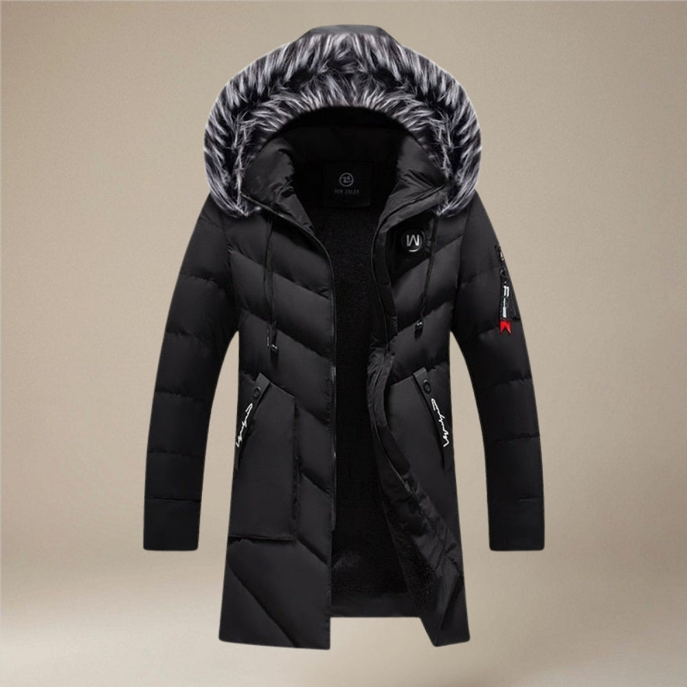 Oliver – Long Sleeve Hooded Coat with Zipper and Fur Hood