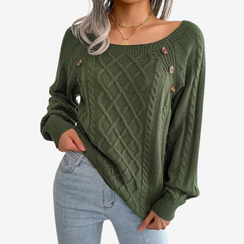 Lila – Long Sleeve Sweater with Zigzag Pattern and Button Detail