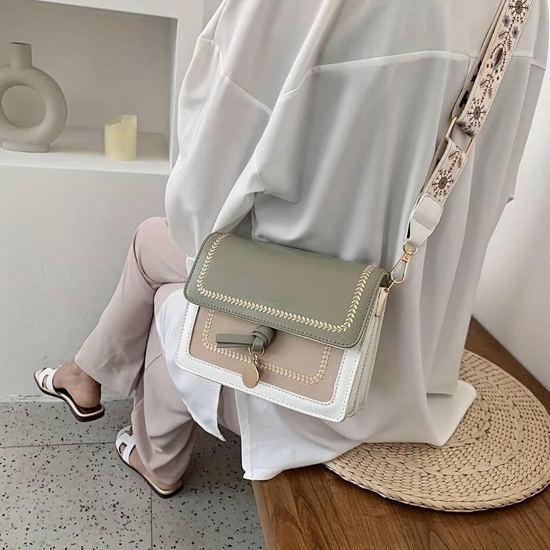 Ellie – Crossbody Vierkante Tas met Brede Contrasterende Schouderband Velani