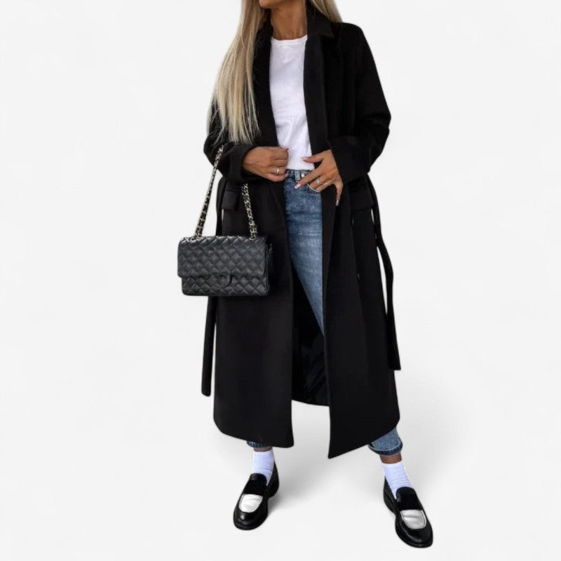 Bella – Lange Jas met Knopensluiting, Lange Mouwen en Zakken Velani