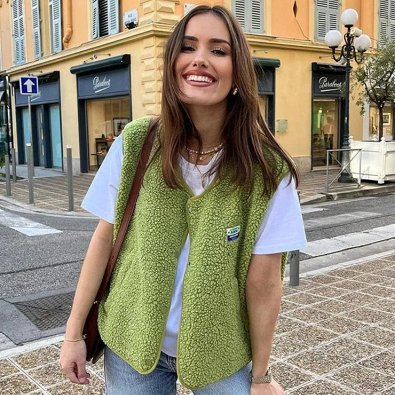 Clara – Round Neck Jacket with Button Closure