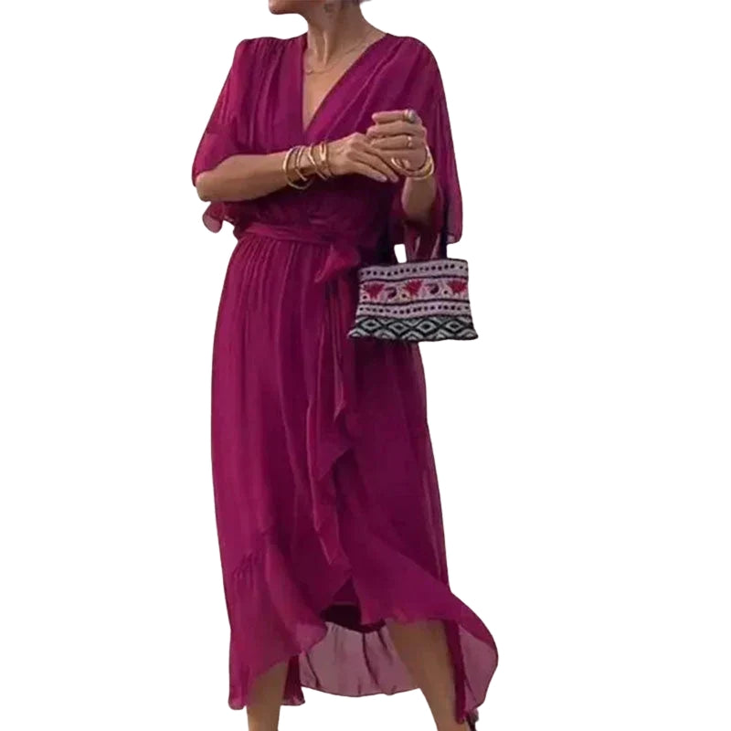 Luisa – Jurk met V-hals en Vleermuismouwen Velani