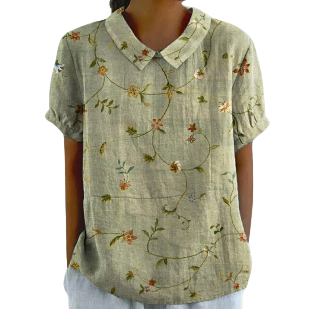 Annelies – Blouse met Print Korte Mouwen en Ronde Kraag Velani