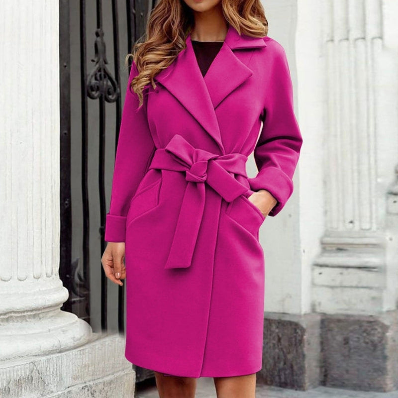 Emma – Long Sleeved Trench Coat With Lapel Collar And Adjustable Belt