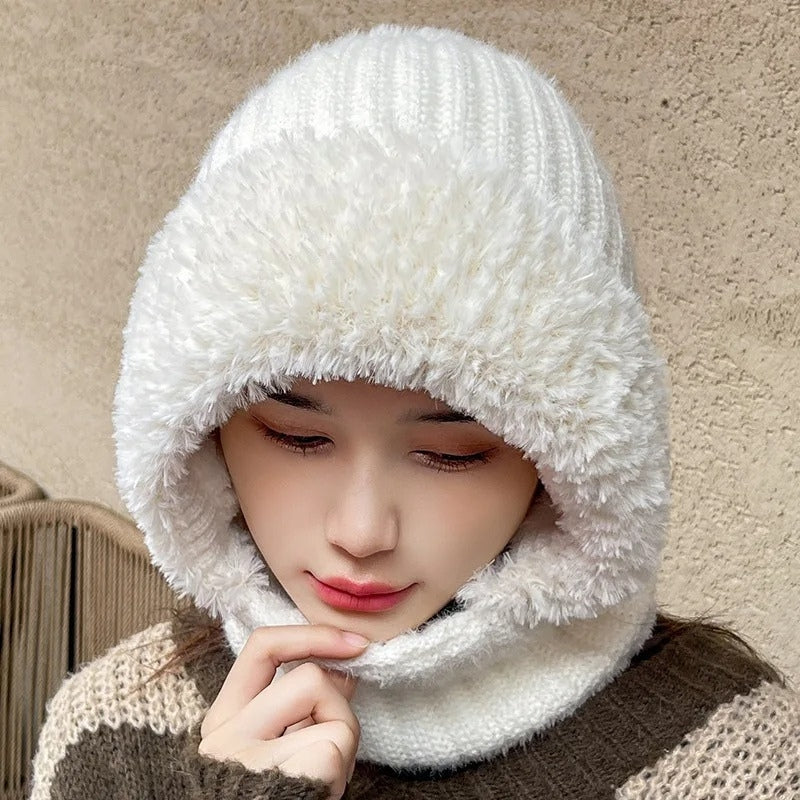 Emma – Round Faux Fur Hat with Scarf Mask Design