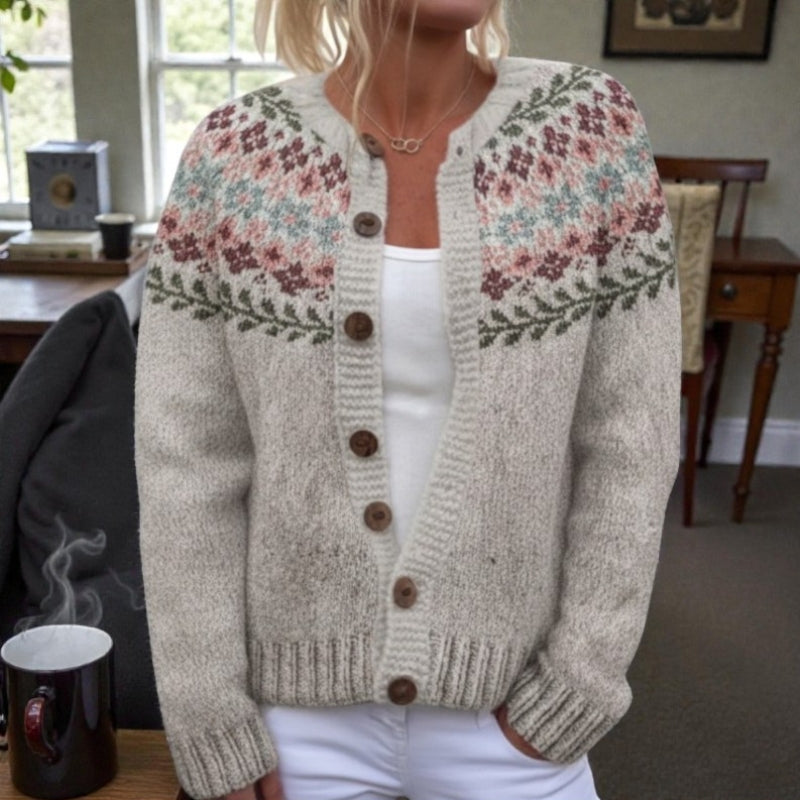 Olivia – Long Sleeve Jacket with Button Closure and Floral Print