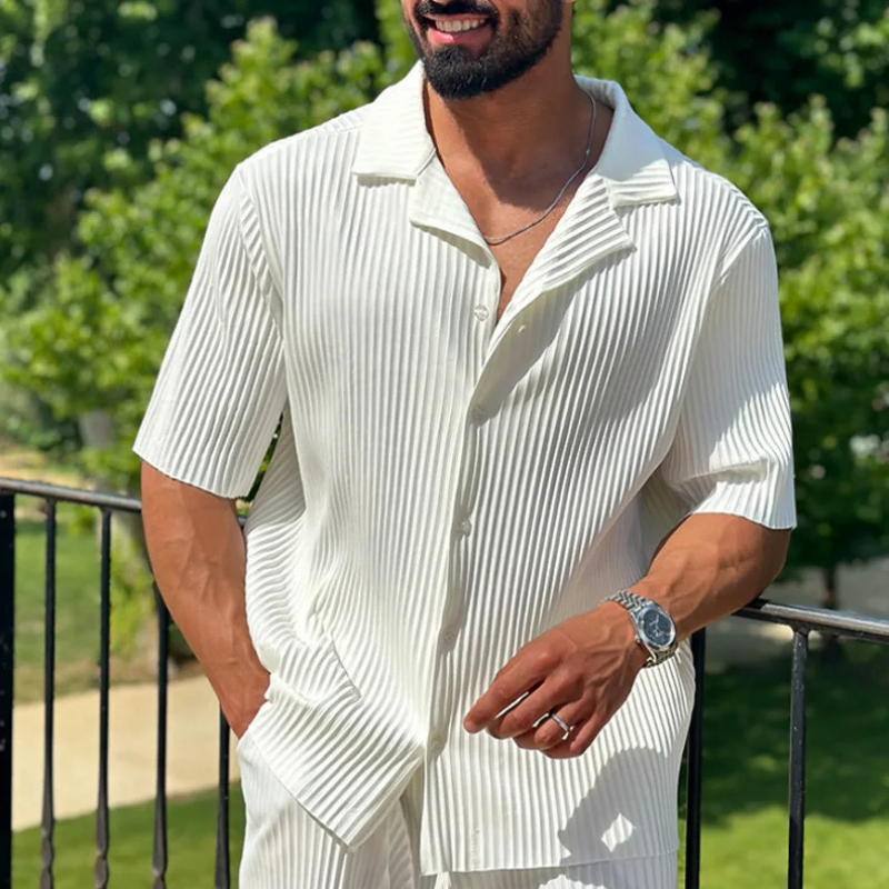 Men's Two-Piece Button Shirt & Wide Leg Trousers Set