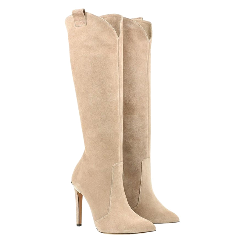 Selene – Kniehoge laarzen met puntige neus en smalle hakken Velani