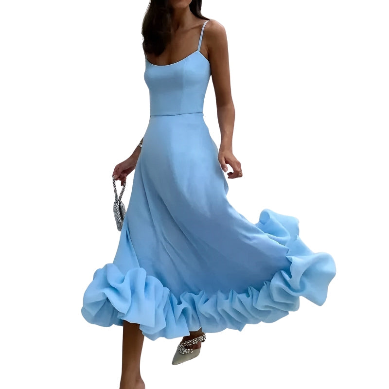 Greta – Mouwloze Midi-jurk met Spaghettibandjes Velani