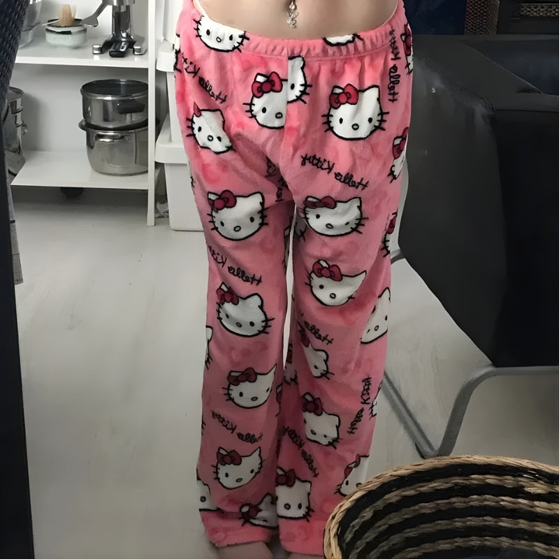 Luna – Wide-Leg Pants with Cat Print