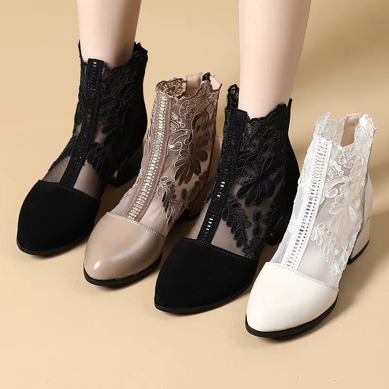 Women's Ankle Boots with Floral Design