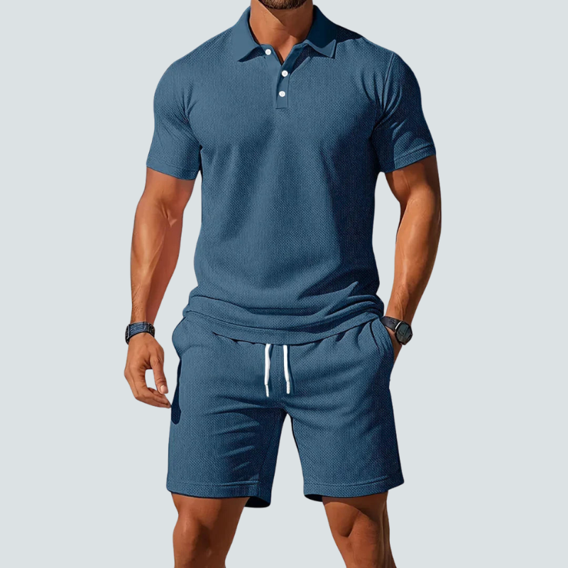 Men's Polo Shirt and Shorts Two-Piece Set