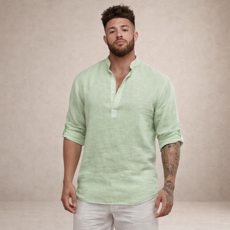 Men's Long Sleeve Shirt with Stand Collar