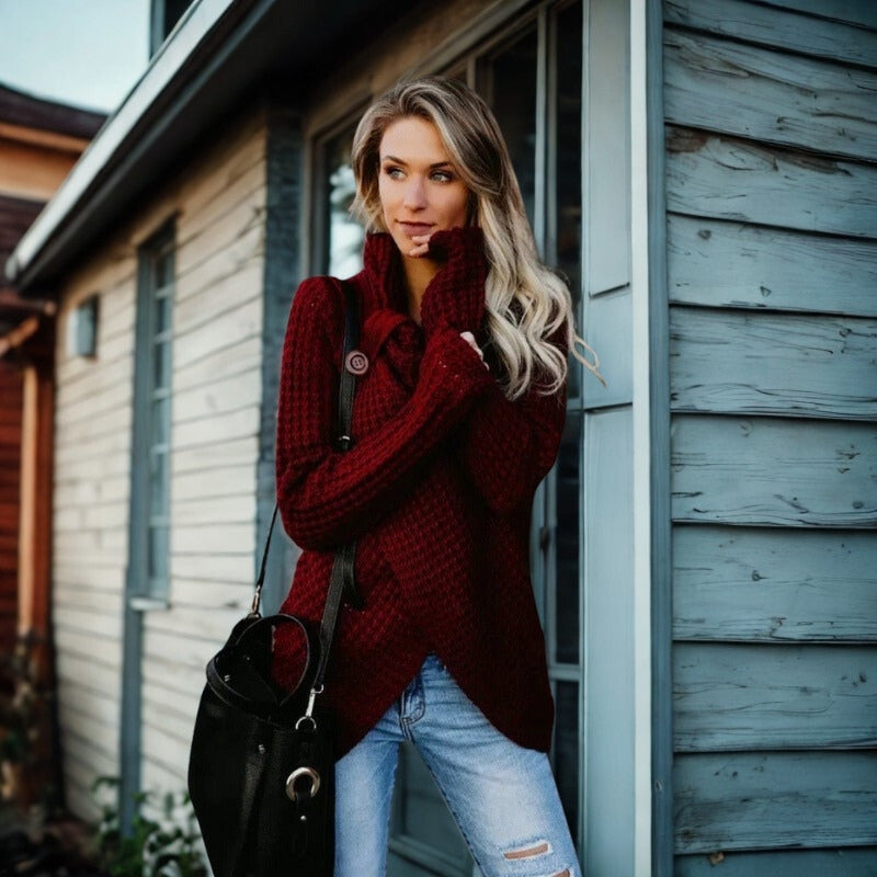 Sophia – Long Sleeve Sweater with Button Closure