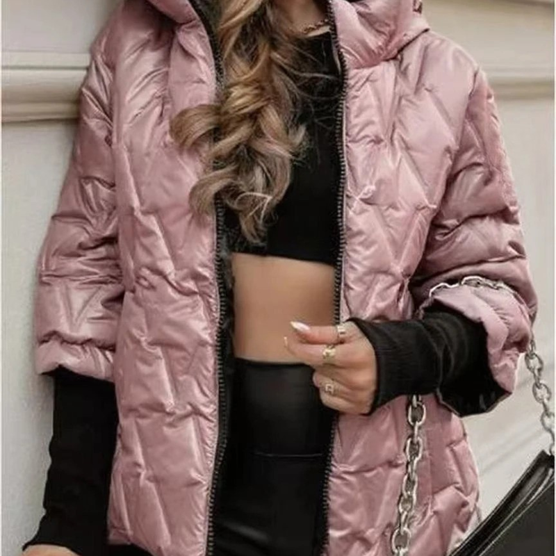 Riley – Patchwork Jas met Capuchon Lange Mouwen en Ritssluiting Velani