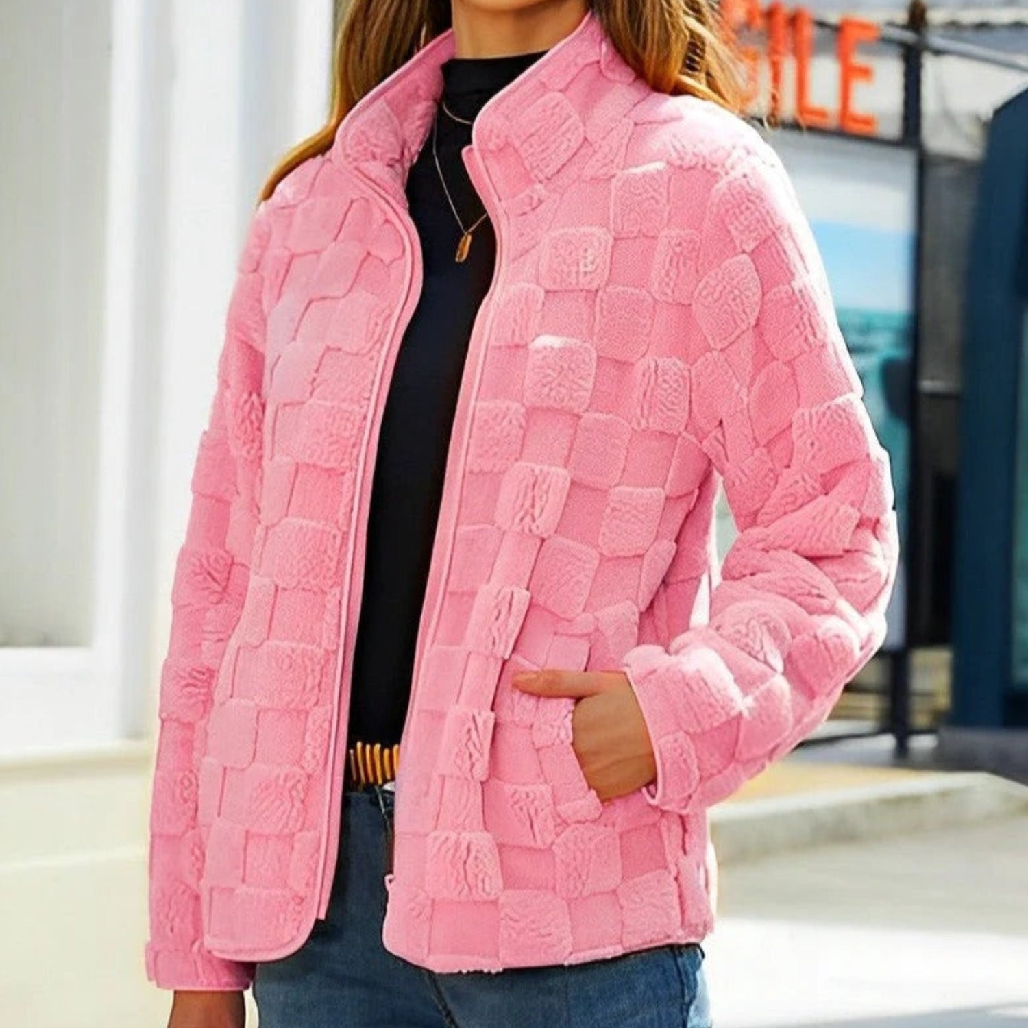 Sophia – Long Sleeve Jacket With Zipper Closure And Stand Up Collar