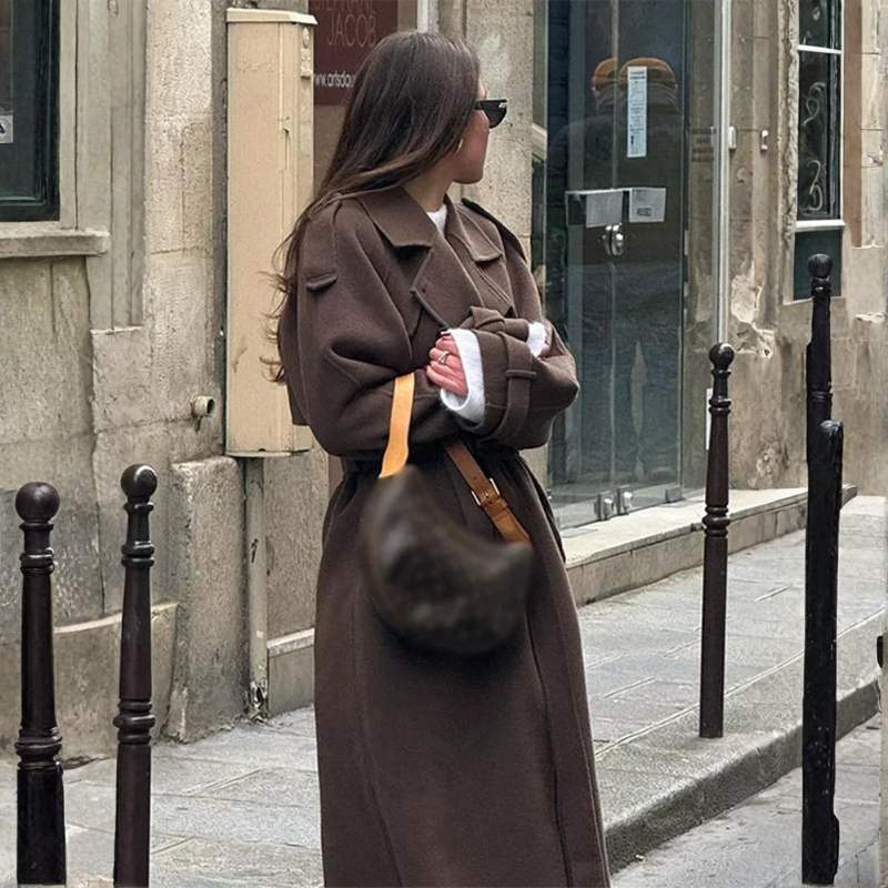 Women Long Coat With Notched Collar