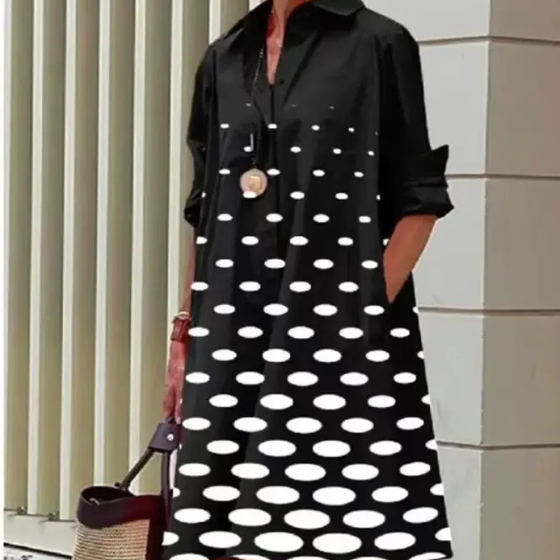 Donna – Midi-jurk met lange mouwen en klassiek polkadotontwerp Velani