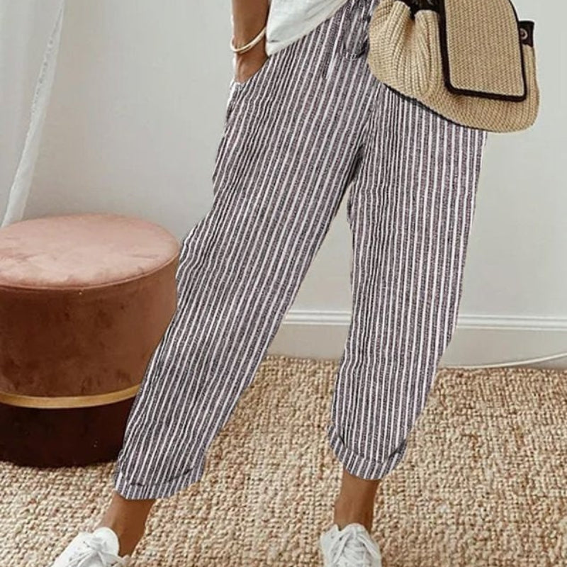 Women’s Striped Trousers with Drawstring