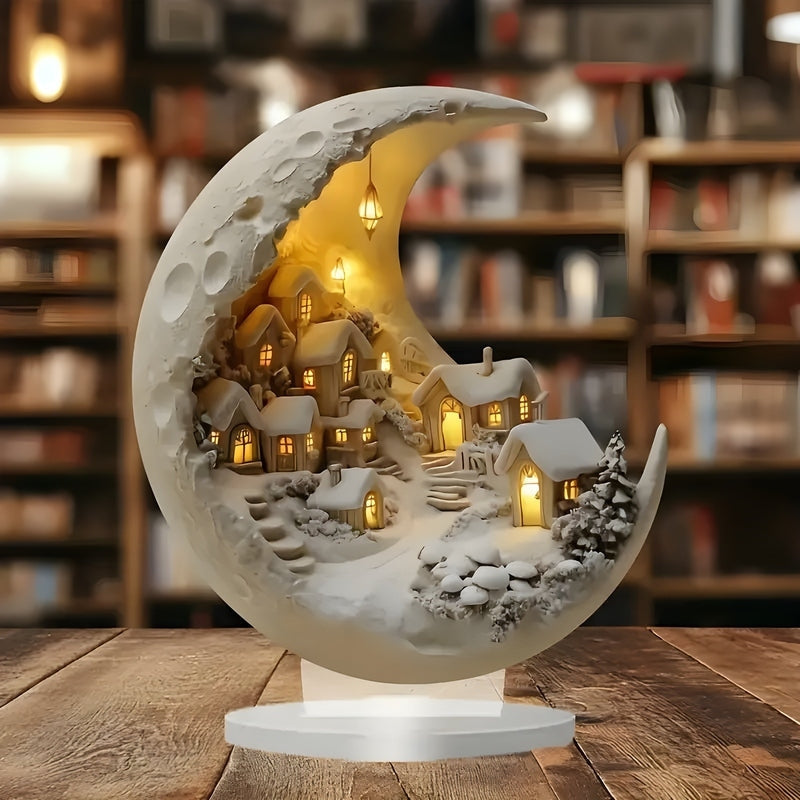 LumaOrb – Desk Moon Ornament with Village Design