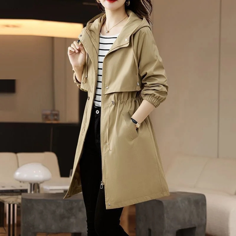 Elara – Hooded Trench Coat with Long Sleeve and Zip Closure