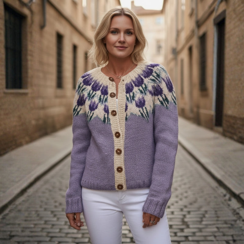 Emma – Button Closure Jacket with Floral Print Design