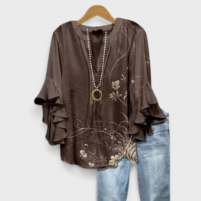Elegant Women's Printed Blouse with Deep V Neck
