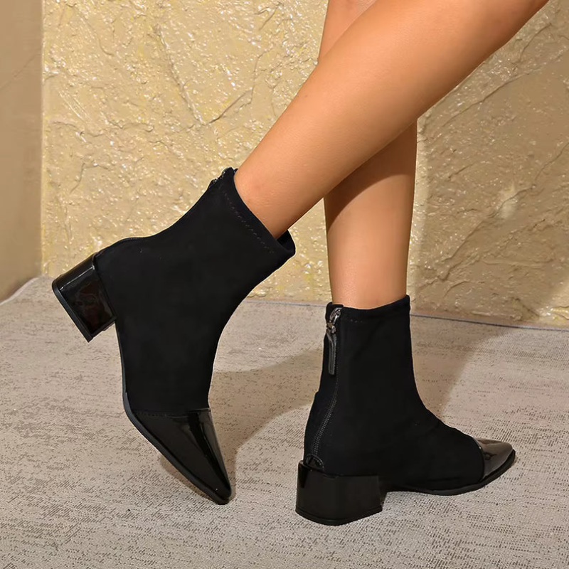 Elegant Pointed Toe Ankle Boots with Block Heel
