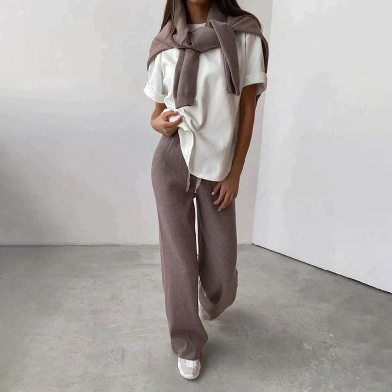 Women Two Piece Set Turtleneck Top & Matching Pants Relaxed Fi