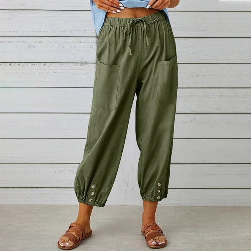 Women’s High Waist Drawstring Trousers with Side Pockets