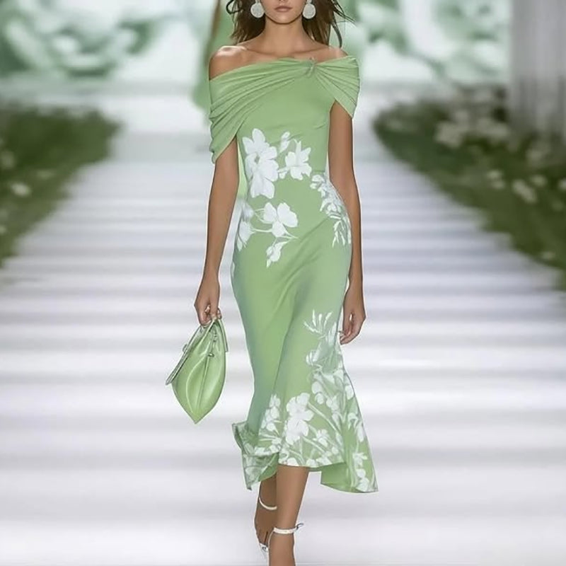 Off-Shoulder Floral Slim Fit Dress