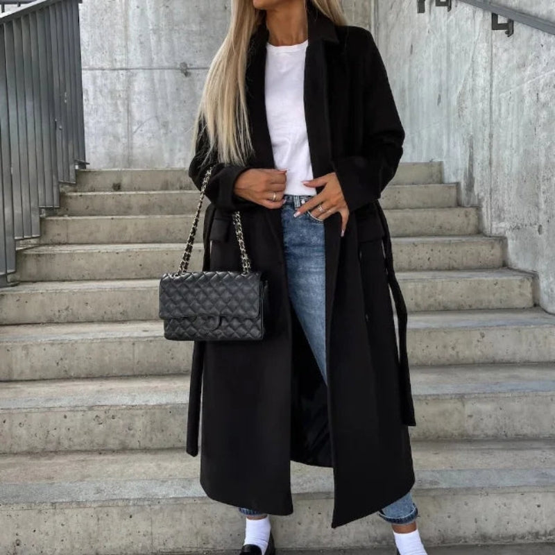 Women’s Belted Trench Coat Button Front Long Sleeve