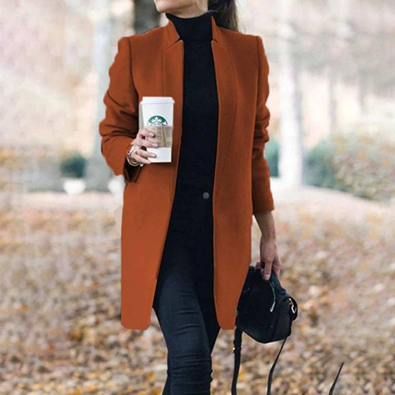 Women’s Notched Collar Slim Fit Long Sleeve Coat