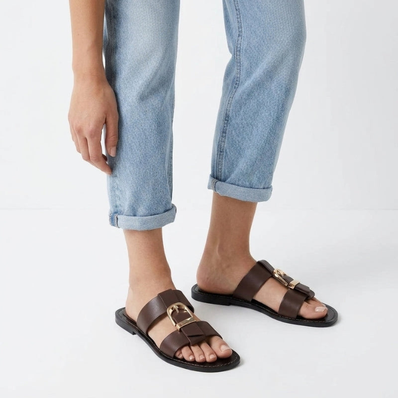 Women's Open Toe Flat Sandals with Buckle Strap