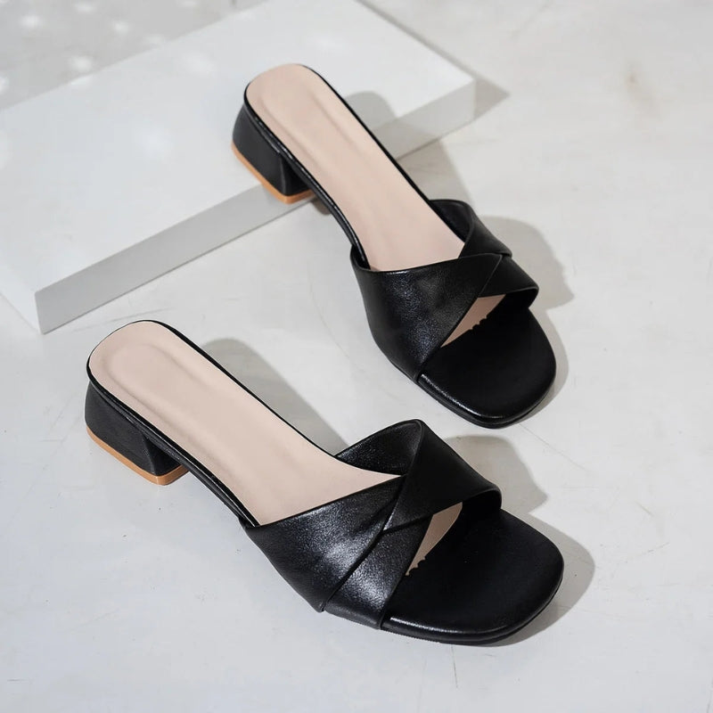 Women's Open Toe Square Heel Sandals with Polished Design